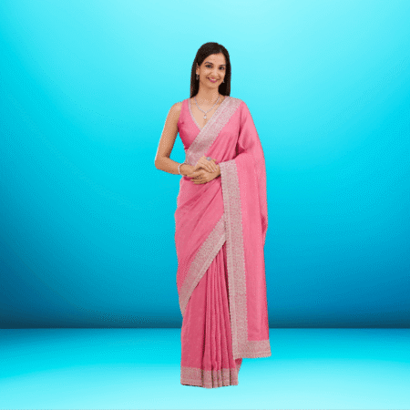 Onion Pink Zariwork Soft Silk Saree