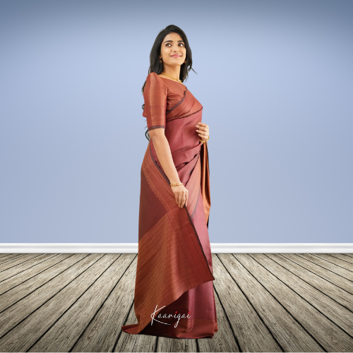 Sita - Dark Maroon Semi Silk Saree