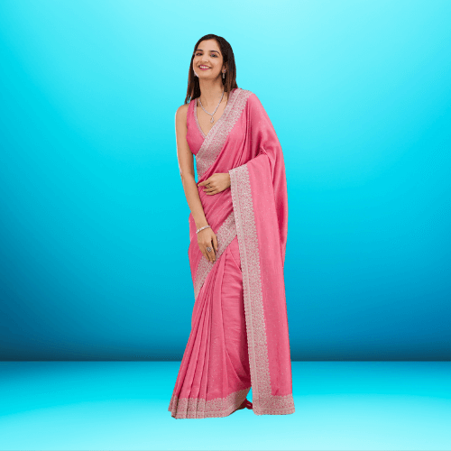 Onion Pink Zariwork Soft Silk Saree
