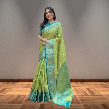 Green Tissue Silk Saree With Woven Work
