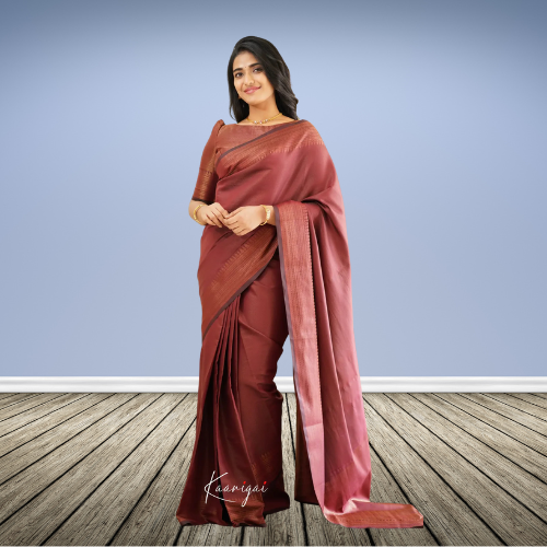 Sita - Dark Maroon Semi Silk Saree