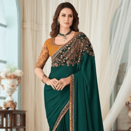 Silk Teal Green Wedding Wear Saree with Zari embroidery