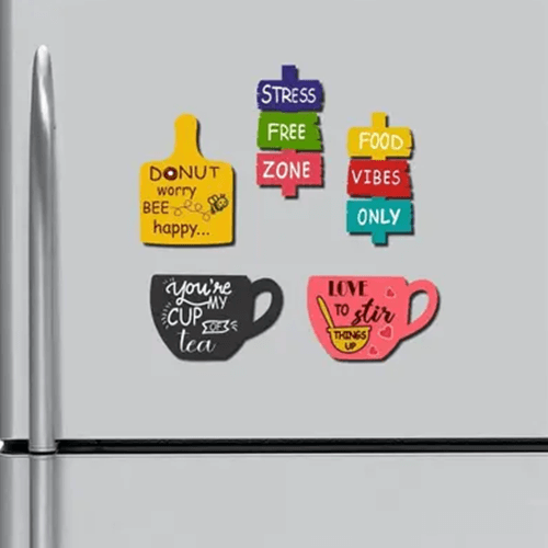 CW Crafts World MDF Wooden Tea Food Quotes Funny & Intellectual Fridge Magnets - Set of 5 Fridge Magnet Pack of 5  (Multicolor)