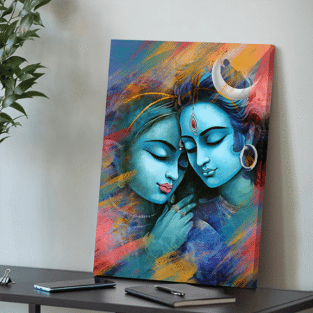 Art Street Stretched Canvas Painting True Love of Lord Shiva and Parvati Wall Art Print for Home & Wall Décor